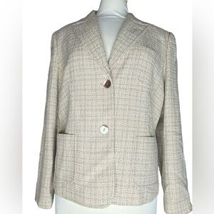 Talbots Blazer Cream Beige 2 Button  Classic‎ Career Jacket 14 Lined